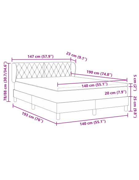 Letto a molle con materasso Rosa 140 x 190 cm Velluto