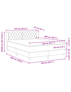 Letto a molle con materasso Grigio scuro 140 x 200 cm Velluto