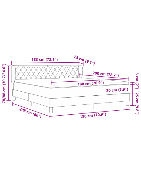 Letto Box Spring  con Materasso Grigio Scuro 180x200 cm in Velluto
