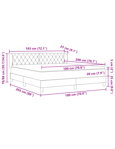 Letto a molle con materasso Rosa 180 x 200 cm Velluto