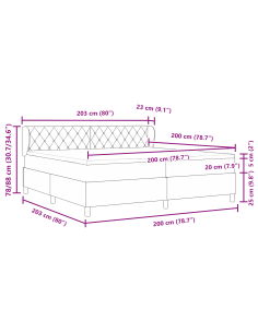 Letto a molle con materasso Grigio scuro 200 x 200 cm Velluto