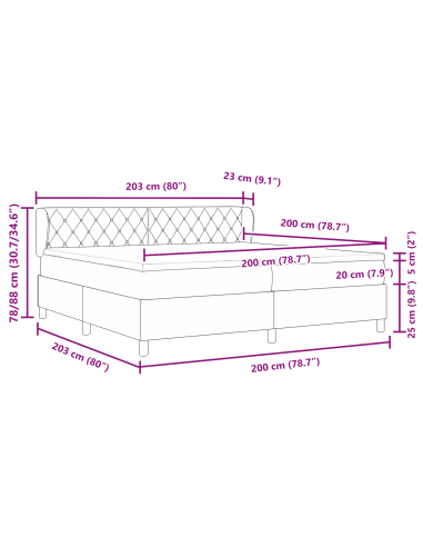 Letto a molle con materasso Grigio scuro 200 x 200 cm Velluto