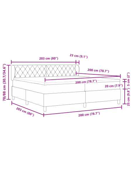 Letto Box Spring  con Materasso Grigio Scuro 200x200 cm in Velluto