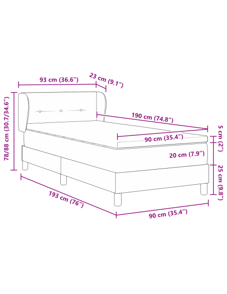 Letto a molle con materasso Blu scuro 90 x 190 cm Velluto