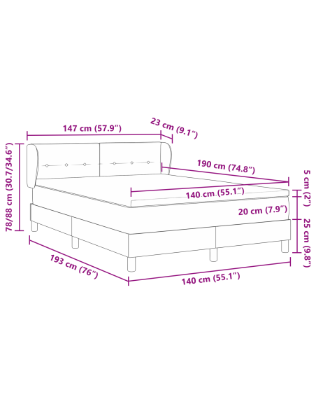 Letto a molle con materasso Blu scuro 140 x 190 cm Velluto