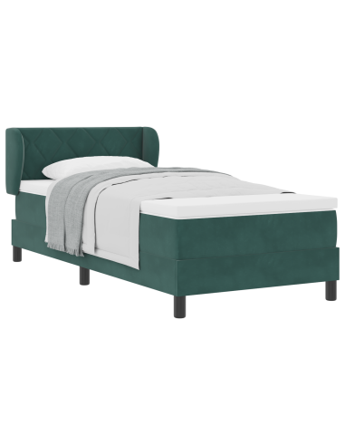 Letto a molle con materasso Verde scuro 90 x 200 cm Velluto