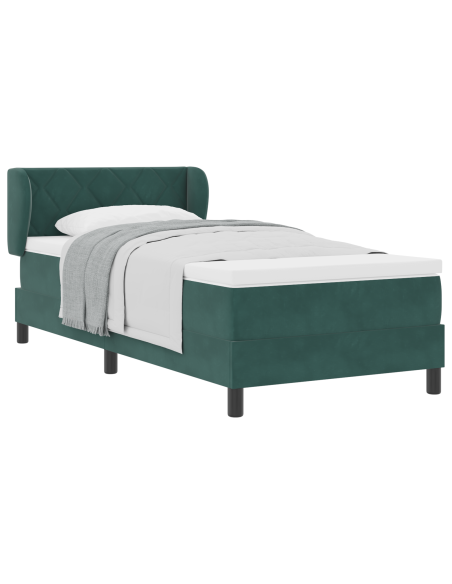 Letto a molle con materasso Verde scuro 90 x 200 cm Velluto