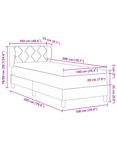 Letto a molle con materasso Grigio chiaro 100 x 200 cm Velluto