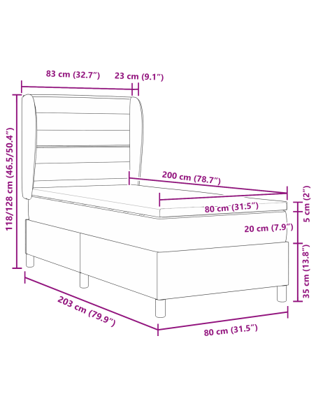 Letto a box spring  con materasso marrone scuro 80x200 cm in tessuto