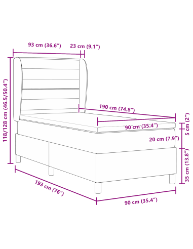 Letto a molle con materasso Blu 90 x 190 cm Tessuto
