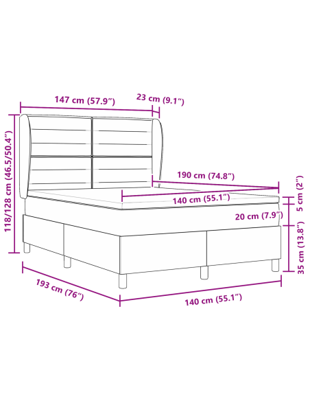 Letto a molle con materasso Nero 140 x 190 cm Tessuto
