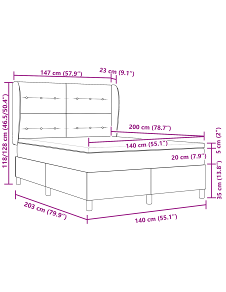 Letto Box Spring con Materasso Blu, 140x200 cm, Tessuto