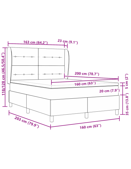 Letto a molle con materasso Grigio chiaro 160 x 200 cm Tessuto