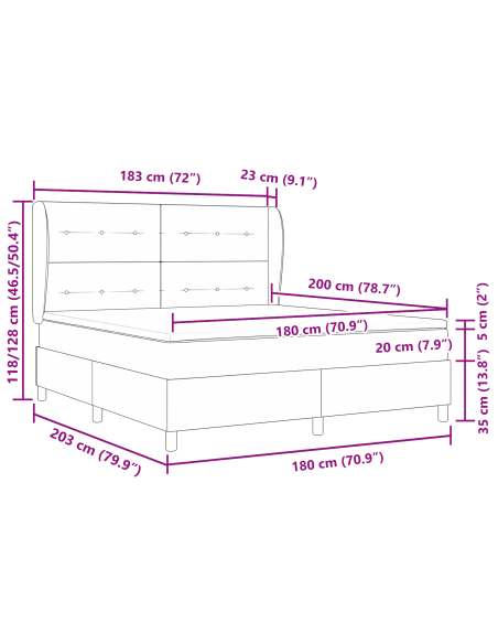 Letto a box spring  con materasso in marrone scuro, 180x200 cm, tessuto