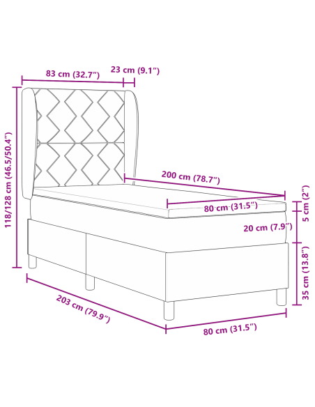 Letto Box Spring con Materasso in Tortora 80x200 cm Tessuto