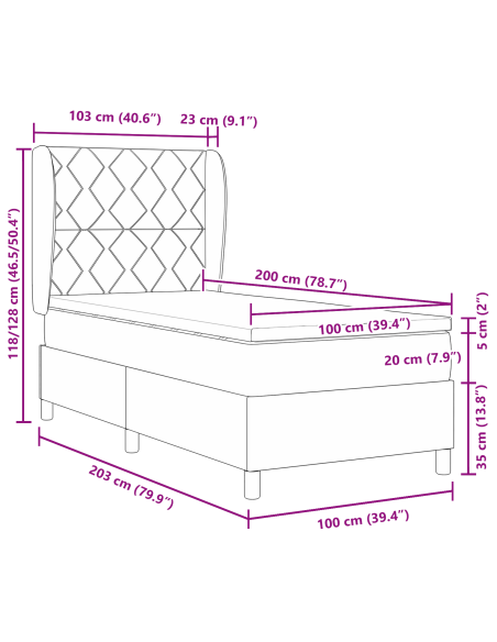 Letto Box Spring  con Materasso - Marrone Scuro, 100x200 cm, Tessuto