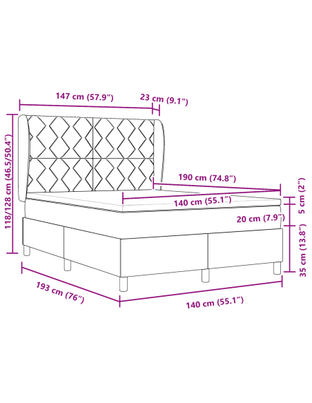 Letto Box Spring  con Materasso - Tortora, 140x190 cm, Tessuto