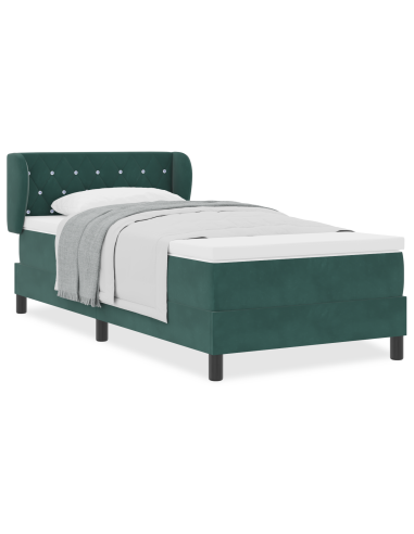 Letto a molle con materasso Verde scuro 90 x 200 cm Velluto