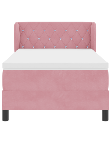 Letto a molle con materasso Rosa 90 x 200 cm Velluto