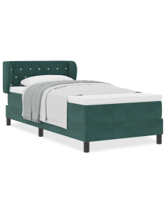 Letto a molle con materasso Verde scuro 100 x 200 cm Velluto 2