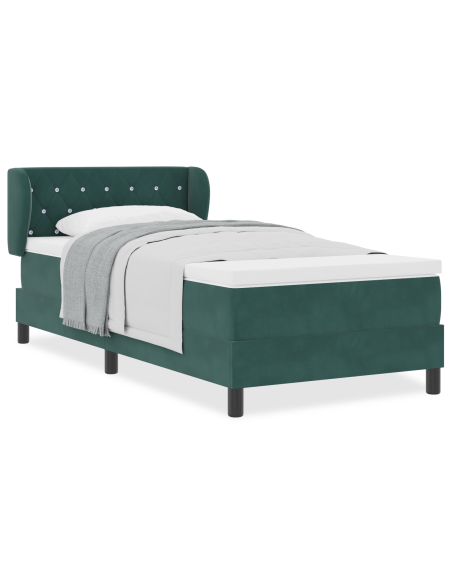 Letto a molle con materasso Verde scuro 100 x 200 cm Velluto