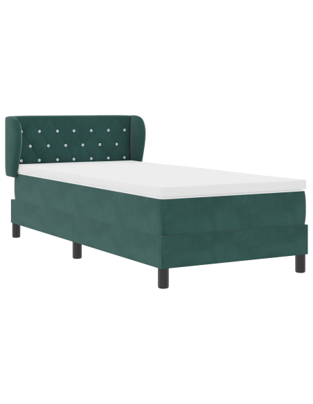 Letto a molle con materasso Verde scuro 100 x 200 cm Velluto