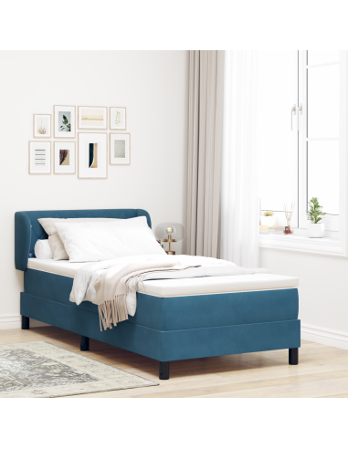 Letto a molle con materasso Blu scuro 100 x 200 cm Velluto