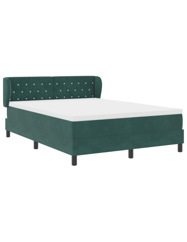Letto a molle con materasso Verde scuro 140 x 190 cm Velluto