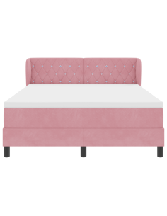 Letto a molle con materasso Rosa 140 x 190 cm Velluto 2