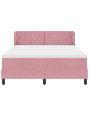 Letto a molle con materasso Rosa 140 x 190 cm Velluto