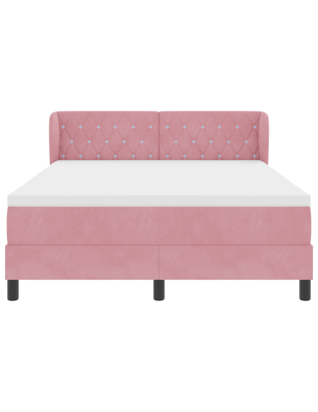 Letto a molle con materasso Rosa 140 x 190 cm Velluto