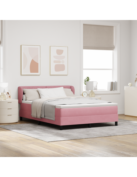 Letto a molle con materasso Rosa 140 x 190 cm Velluto