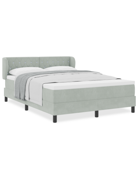 Letto a molle con materasso Grigio chiaro 140 x 200 cm Velluto