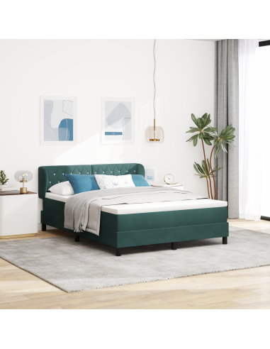 Letto a molle con materasso Verde scuro 140 x 200 cm Velluto