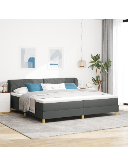Letto a Molla  con Materasso Grigio Scuro 200x200 cm in Tessuto