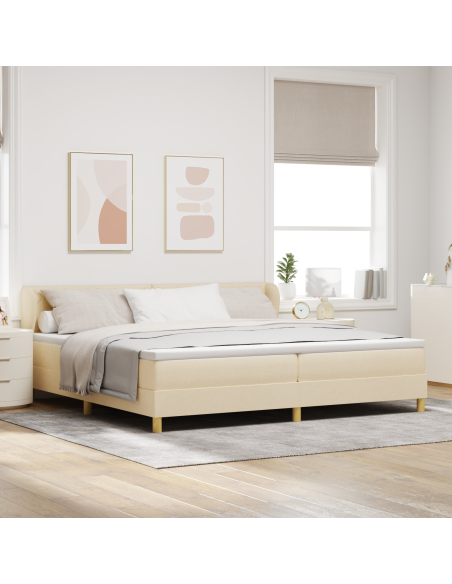 Letto Box Spring con Materasso - Crema - 200x200 cm - Tessuto