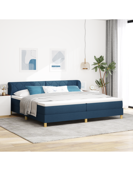 Letto Box Spring  con Materasso Blu 200x200 cm in Tessuto