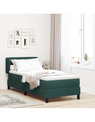 Letto a molle con materasso Verde scuro 80 x 200 cm Velluto