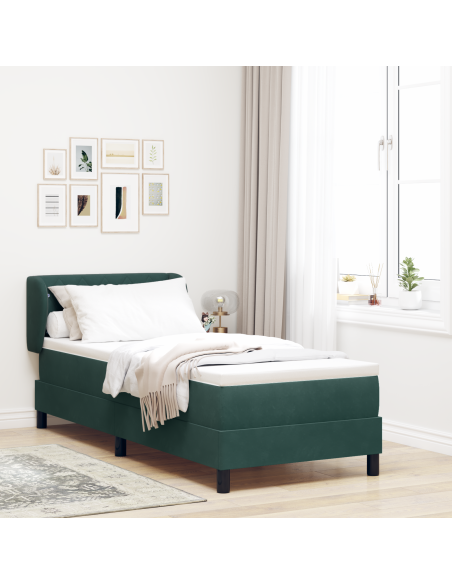 Letto a molle con testiera Verde scuro 80 x 200 cm Velluto