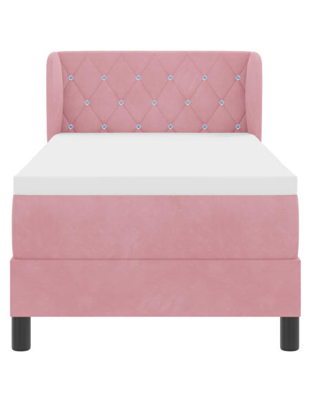 Letto a molle con materasso Rosa 80 x 200 cm Velluto