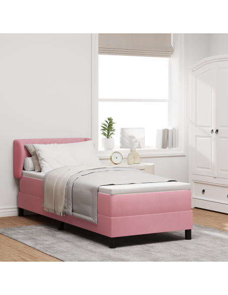 Letto a molle con materasso Rosa 80 x 200 cm Velluto