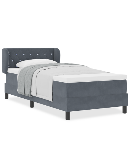 Letto Box Spring  con Materasso Grigio Scuro 90x190 cm in Velluto