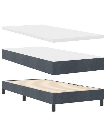Letto Box Spring  con Materasso Grigio Scuro 90x190 cm in Velluto