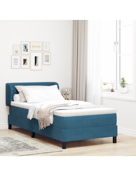 Letto a Box con Materasso Blu Scuro 90x190 cm Velluto