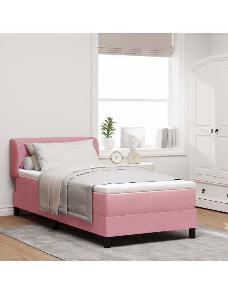 Letto a molle con materasso Rosa 90 x 190 cm Velluto