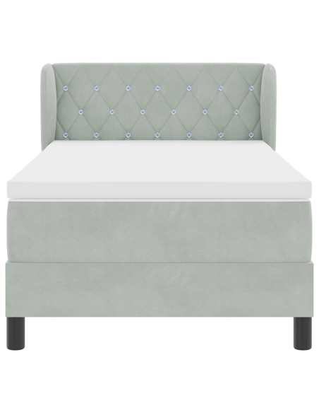 Letto a molle con materasso Grigio chiaro 90 x 200 cm Velluto