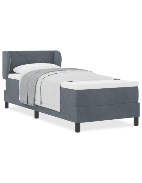Letto a molle con materasso Grigio scuro 80 x 200 cm Velluto