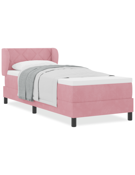 Letto a Molle con Materasso Rosa 80x200 cm in Velluto