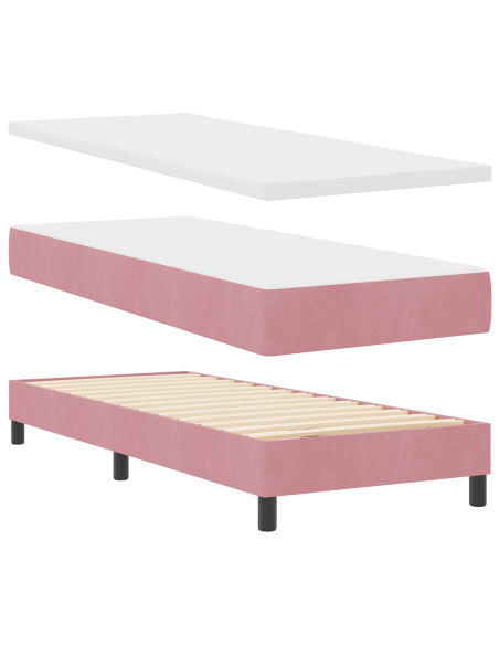 Letto a Molle con Materasso Rosa 80x200 cm in Velluto