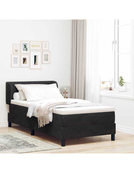 Letto Box Spring con Materasso Nero 90x200 cm Velluto